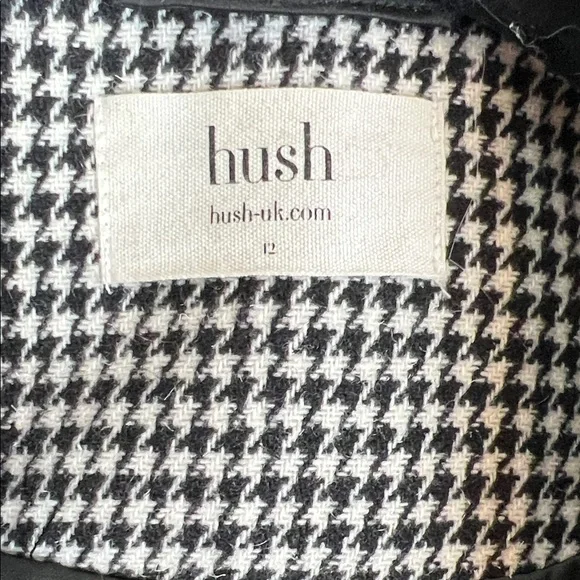 Hush UK Houndstooth Blazer Two Button Black White UK 12 US 8 Wool Blend - Picture 2 of 16